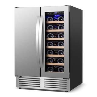 Nipus 24 in. Dual Zone 18 Wine Bottles and 57 Cans Beverage  Wine Cooler in Silver Built in and Freestanding Blue LEDs NPDUAL01