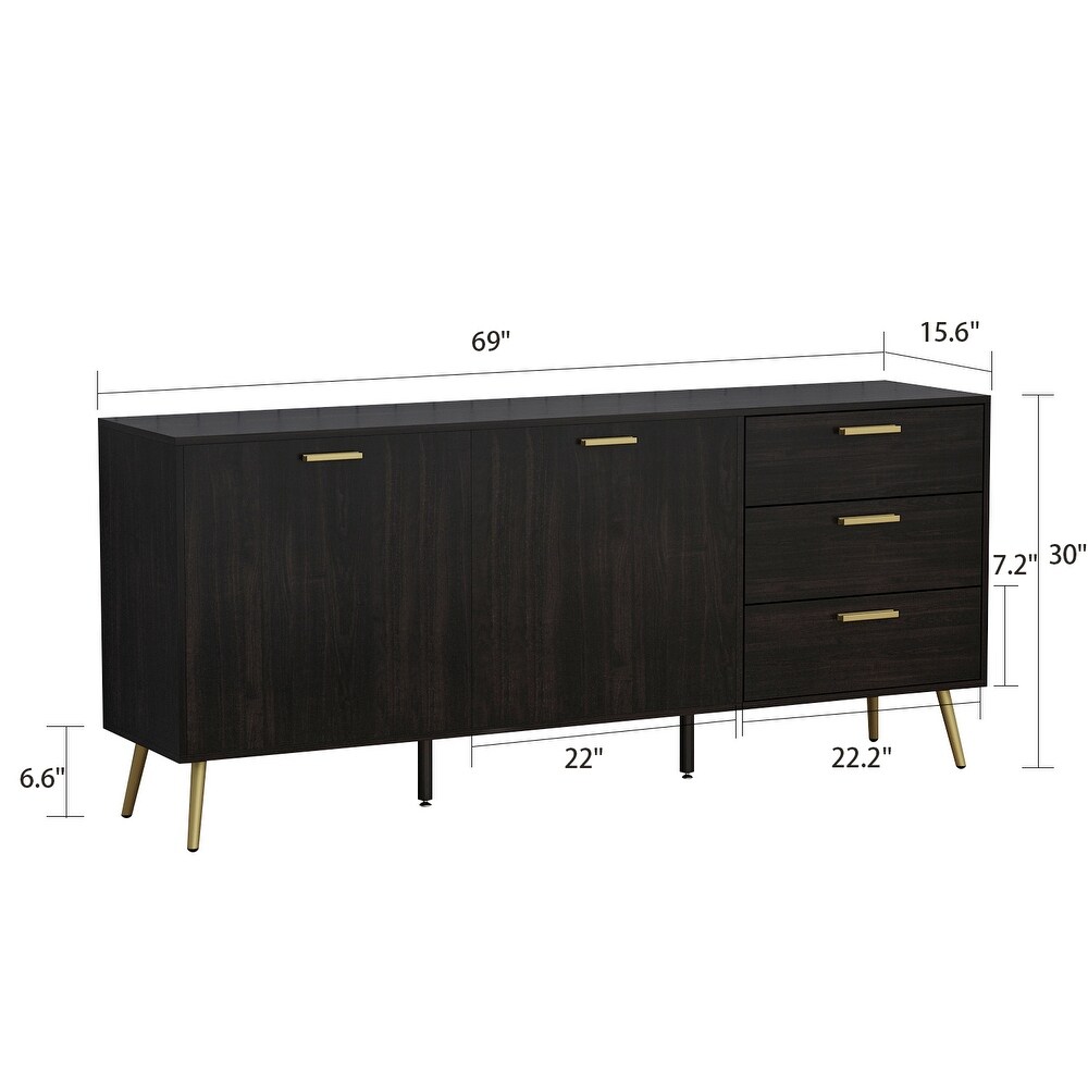 Timechee Buffet Sideboard Cabinet with 3 Drawers   2 Doors  Espresso   69\