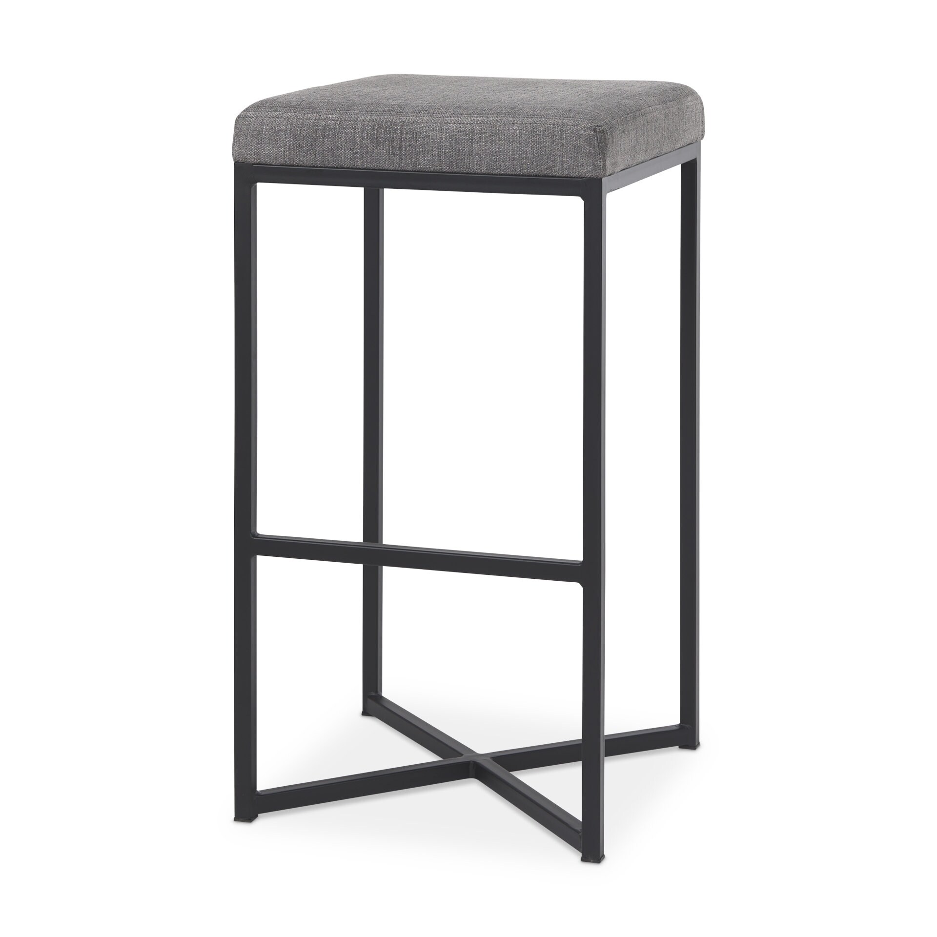 Frodo Grey Fabric w/ Black Iron Frame Bar Stool - 16.5