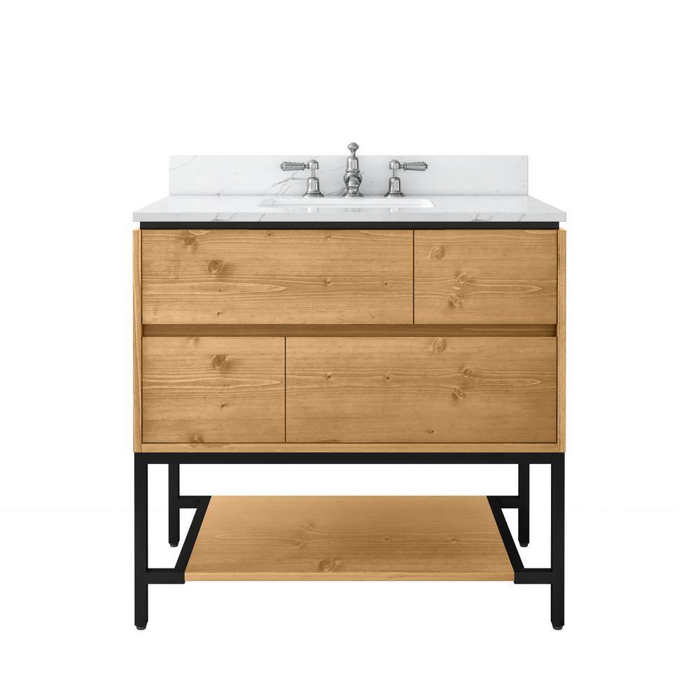 Home Decorators Collection Ventford Reclaimed 36 in. W x 22in. D x 35 in. H Bath Vanity in Brushed Light Oak w Artificial Carrara Vanity Top VA-WG0501