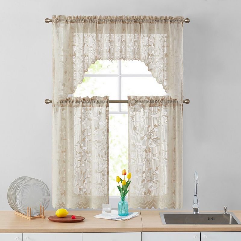 THD Jayce Semi Sheer Kitchen Swag Curtain Panels - Rod Pocket for Small Windows - 30 W x 36 L (Pair)