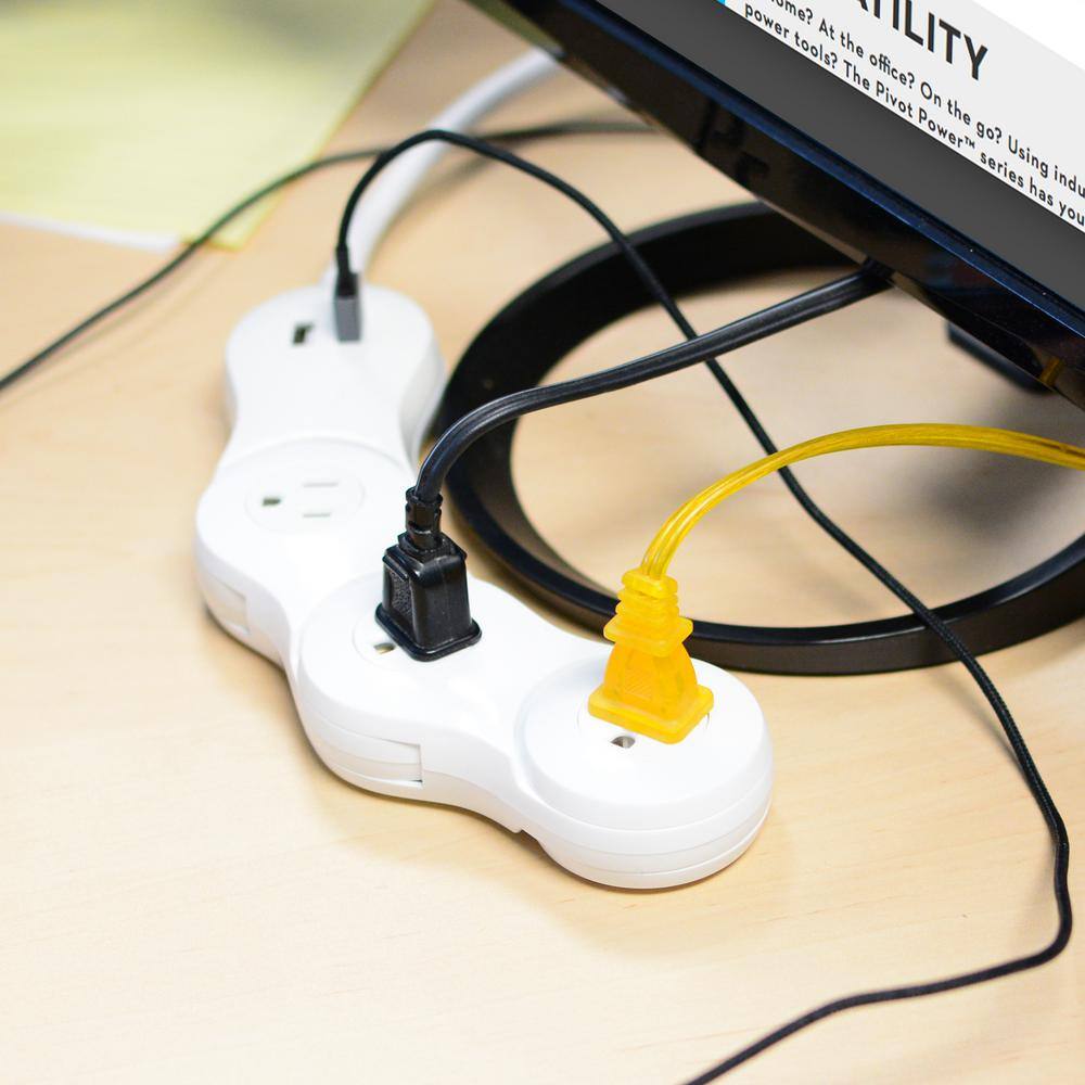 Quirky Pivot Power Desktop Flexible 3-Outlet 2 USB Surge Protector with 4 ft. Cord VPVPD-WH01