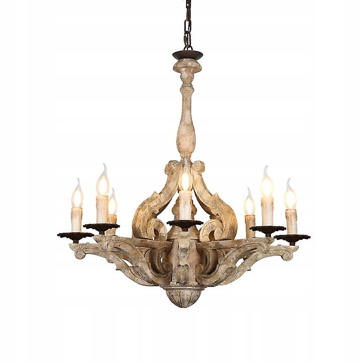 Phube Retro Wood Chandelier Luxury Pendant Lamp Antique Indoor Hanging Light