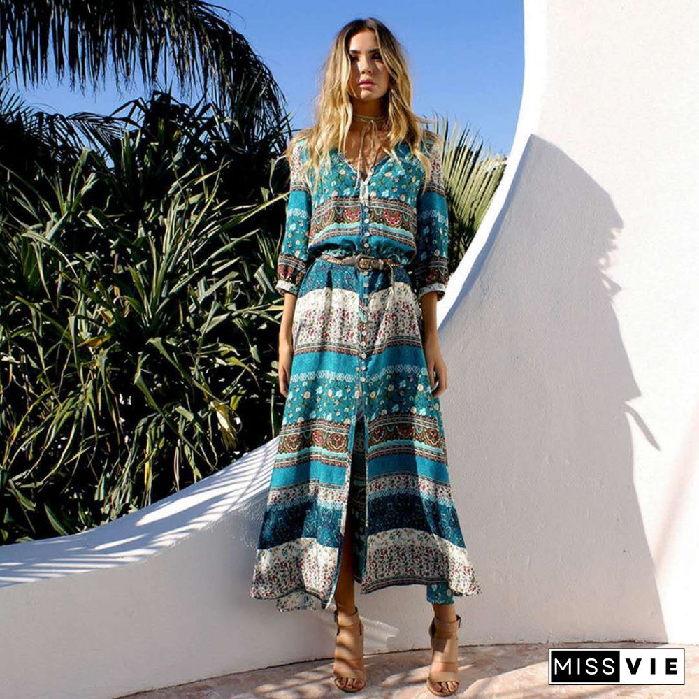 Bohemian Print Dress Women's Beach Skirt