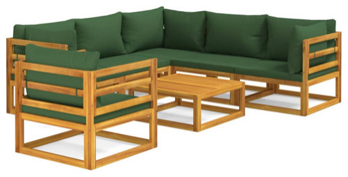 vidaXL Patio Furniture Set 7 Piece Sectional Sofa with Green Cushions Solid Wood   Transitional   Outdoor Lounge Sets   by vidaXL LLC  Houzz