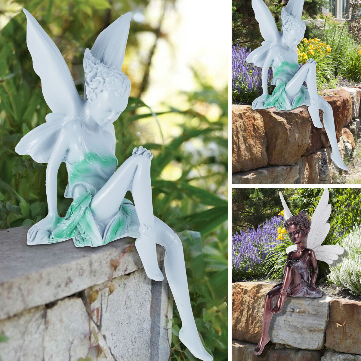 HOTBEST Cute Fairy Statue Garden Ornament for Tudor and Turek Sitting In Your Garden Craft Landscaping Yard Home Decor