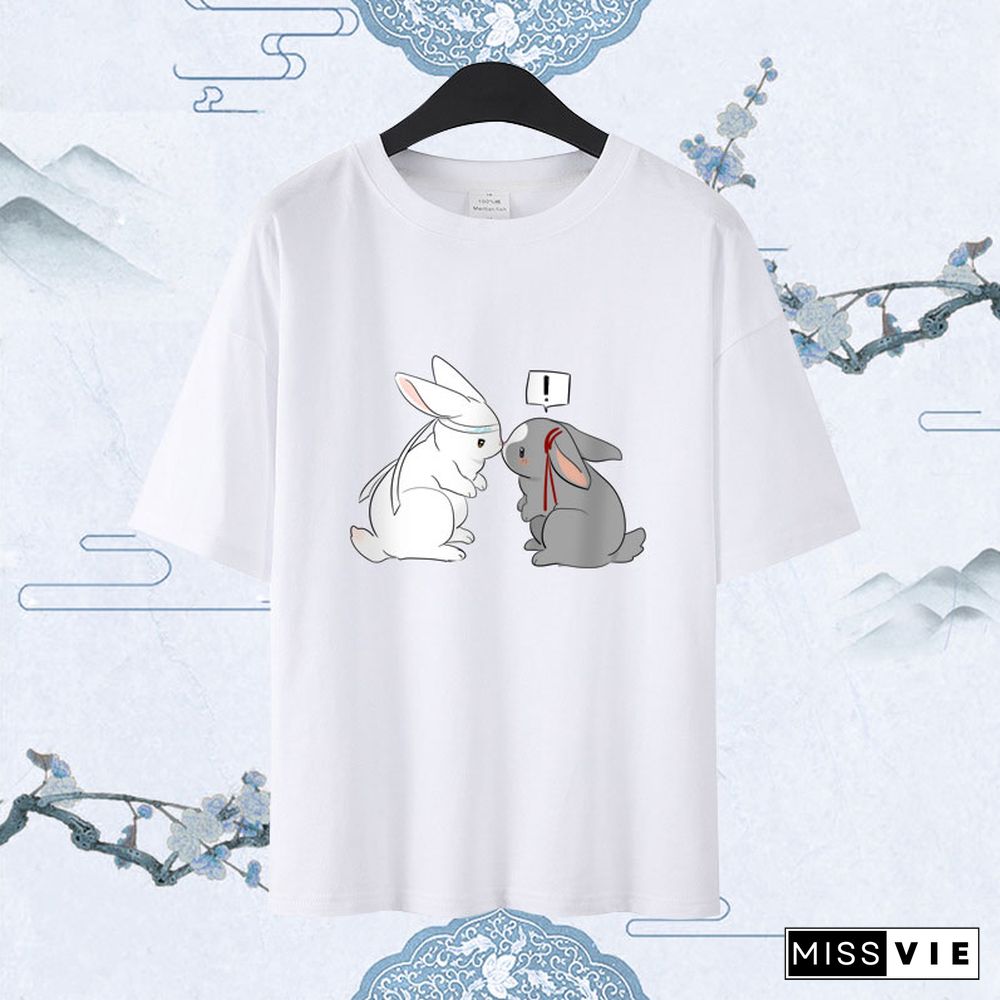 Cute Rabbit Print Pocket Hoodie