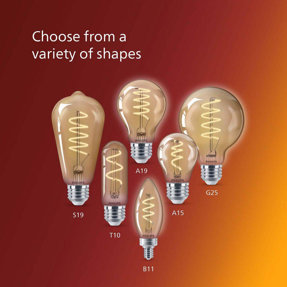 Philips 25-Watt Equivalent B11 Spiral Filament E12 Base LED Vintage Edison LED Light Bulb 2000K Amber (2-Pack) 565804