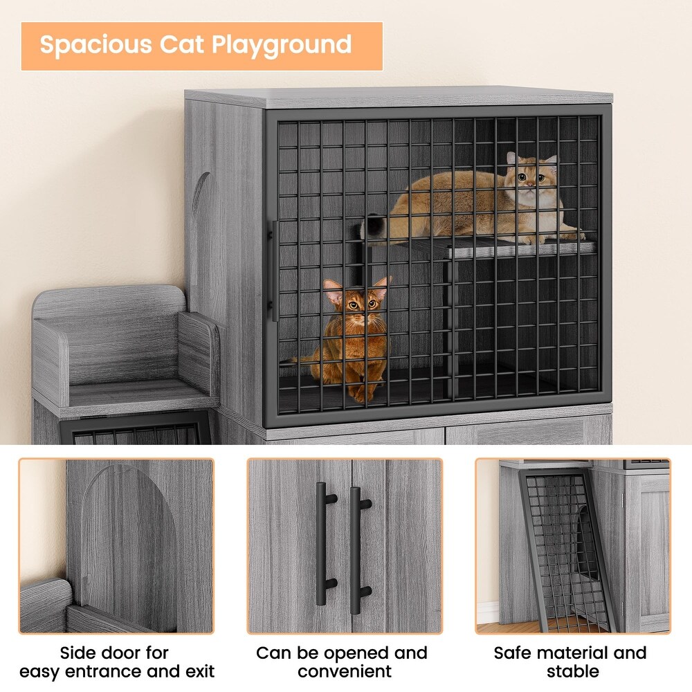 Modern Double Layer Cat Litter Box Enclosure  Hidden Cat Litter Box