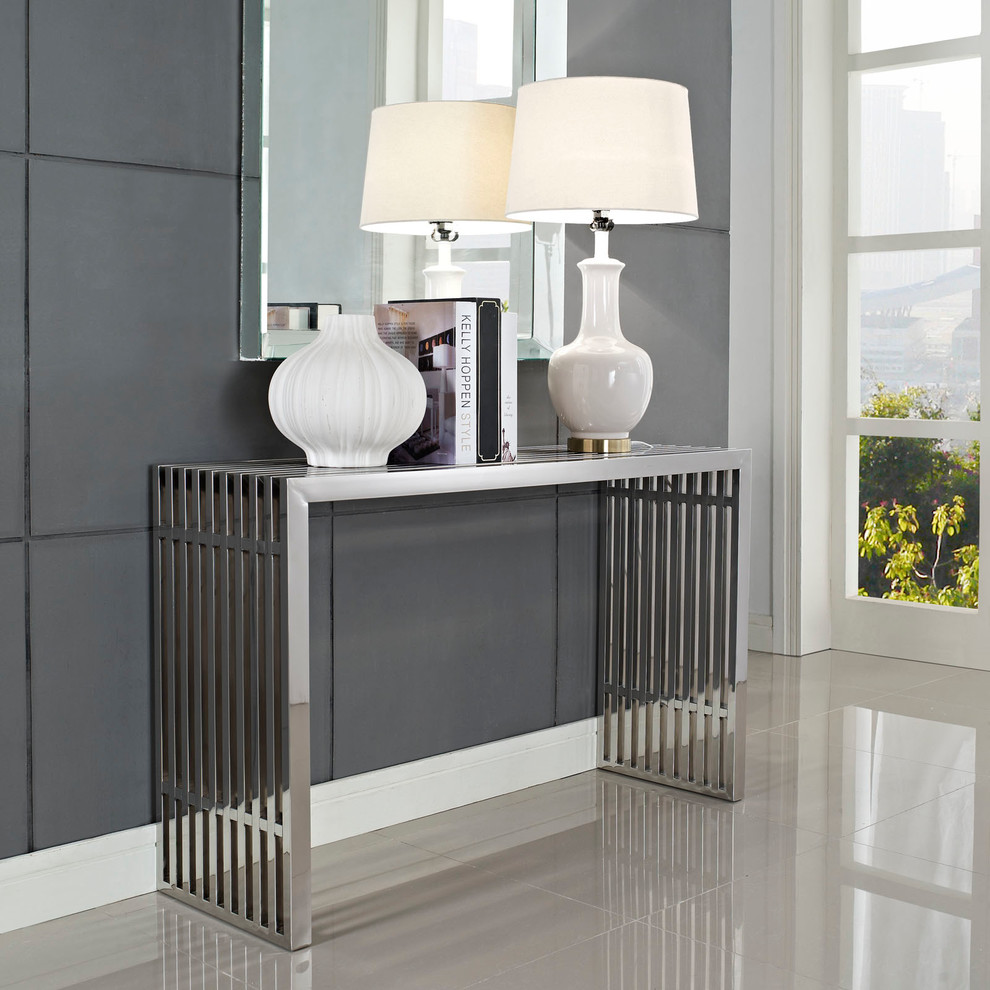 Modern Contemporary Living Room Metal Console Table Silver   Modern   Console Tables   by House Bound  Houzz