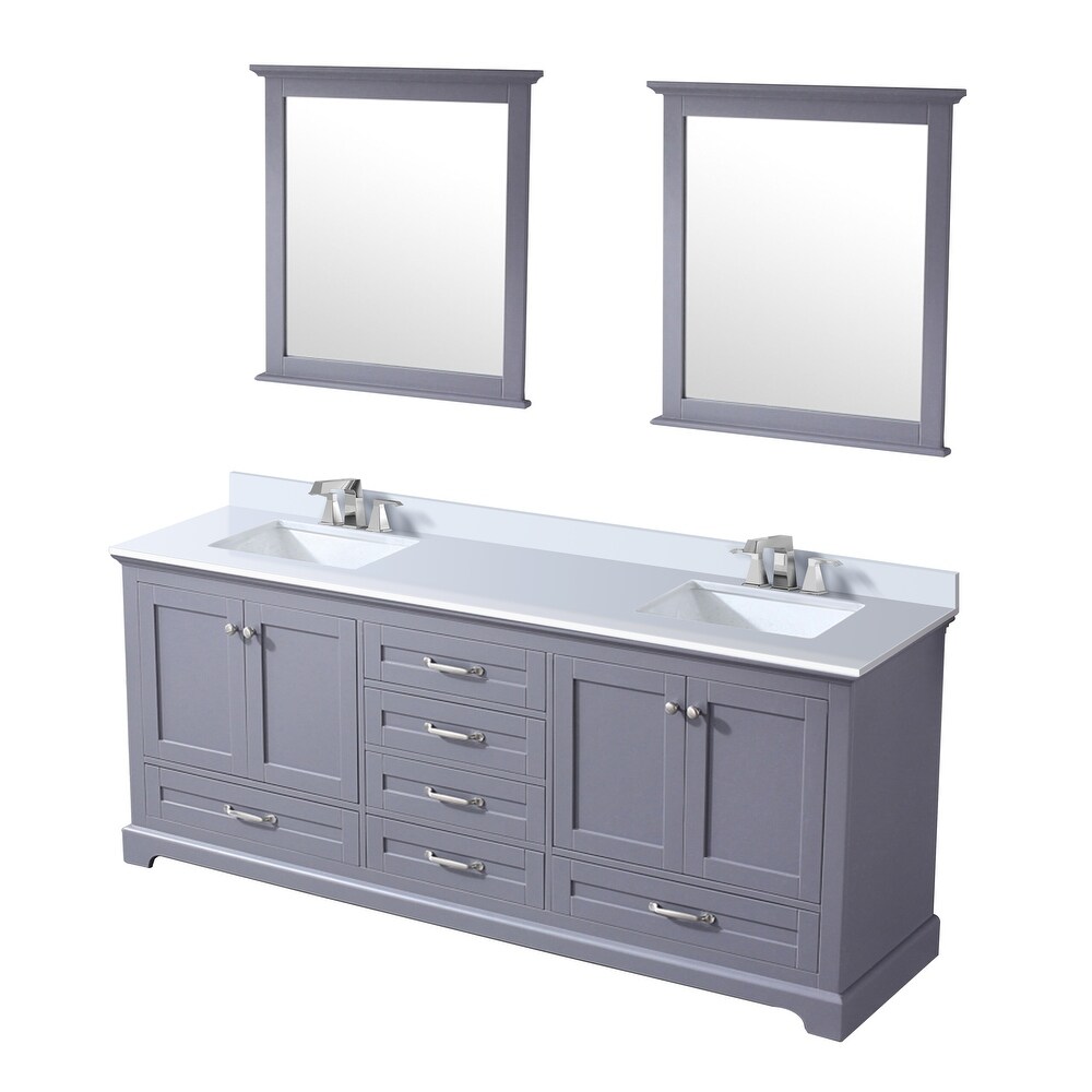 Dukes 80 in. W x 22 in. D Dark Grey Double Bath Vanity  White Quartz Top  Faucet Set  and 30 in. Mirrors