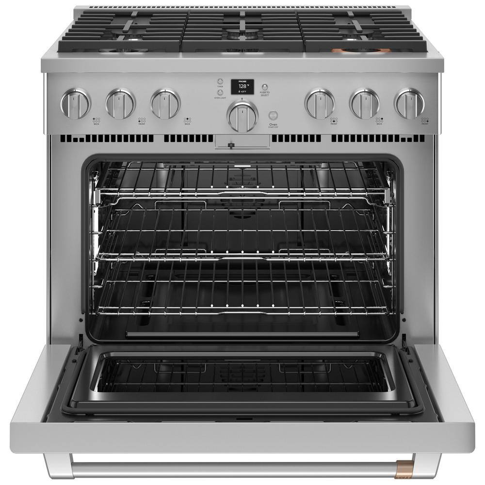 Cafe 36 in. 6.2 cu. ft. Smart Slide-In Gas Range in Stainless Steel with 6 Burners Air Fry and Convection CGY366P2TS1