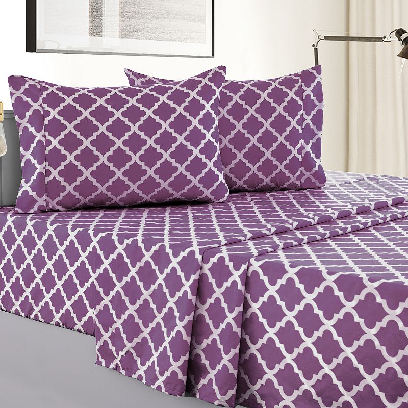 Microfiber Quatrefoil Bed Sheet Set - Lux Decor Collection