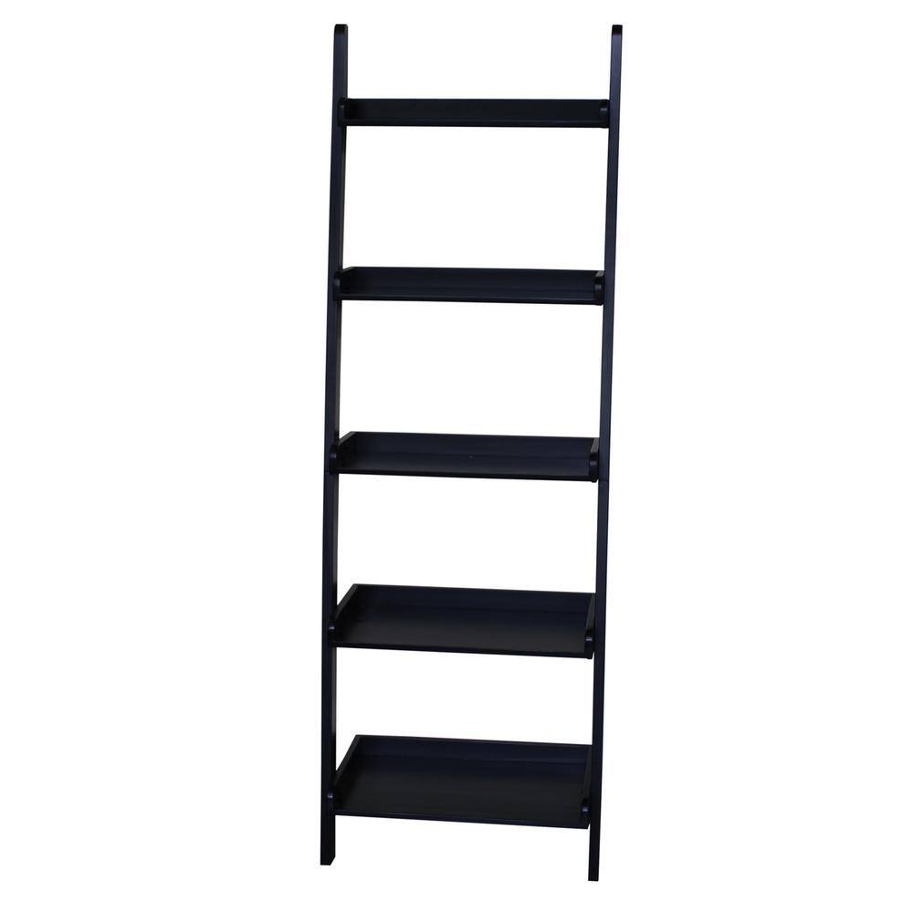 International Concepts 75.5 in. Black Wood 5-shelf Ladder Bookcase SH67-2660