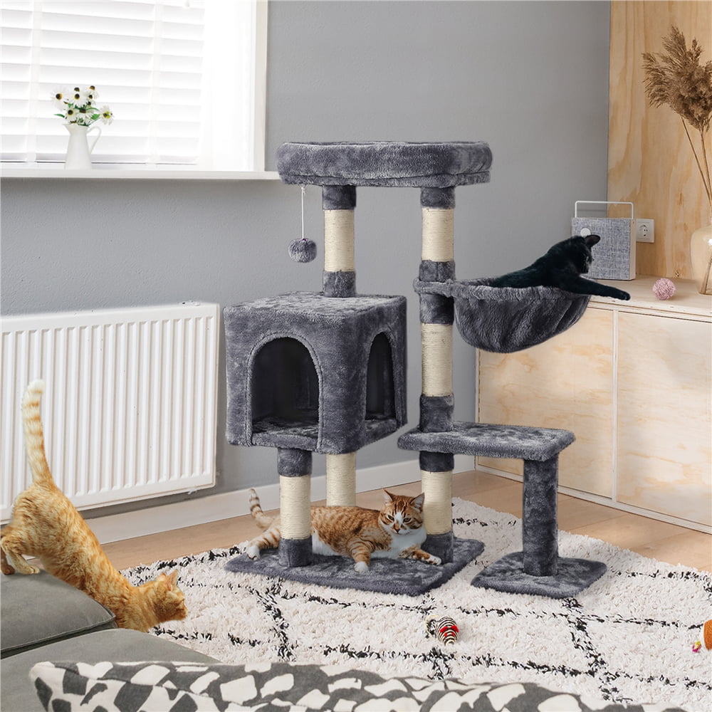 SMILE MART 4-Level Cat Tree Condo with Plush Perch, Dark Gray