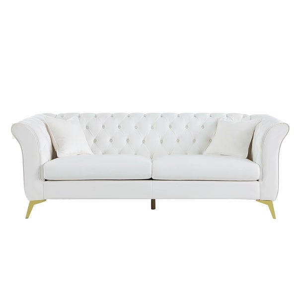 3 Seater White Velvet with 2 Pillows