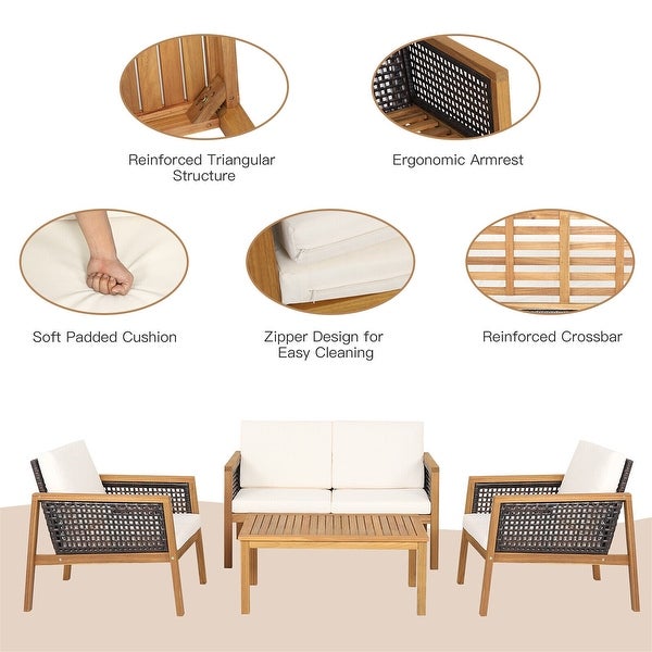 4-Piece Patio Rattan Furniture Set with Removable Cushions - Overstock - 37500663