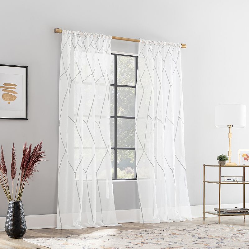 Scott Living Azlan Geometric Embroidery Sheer Rod Pocket Window Curtain