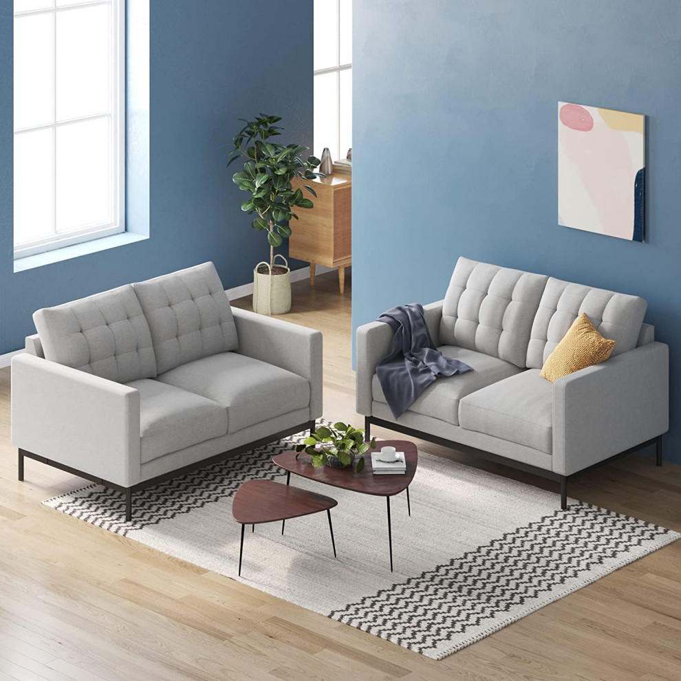 Mid Century Modern Loveseat  Cushioned Seat With Tufted Back  Light Grey   Traditional   Loveseats   by Declusia  Houzz