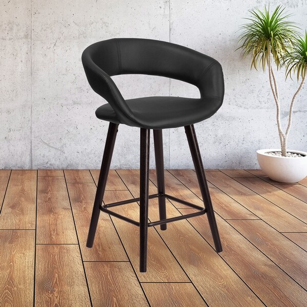 Brynn Series 23.75'' High Contemporary Cappuccino Wood Counter Height Stool in Brown Vinyl