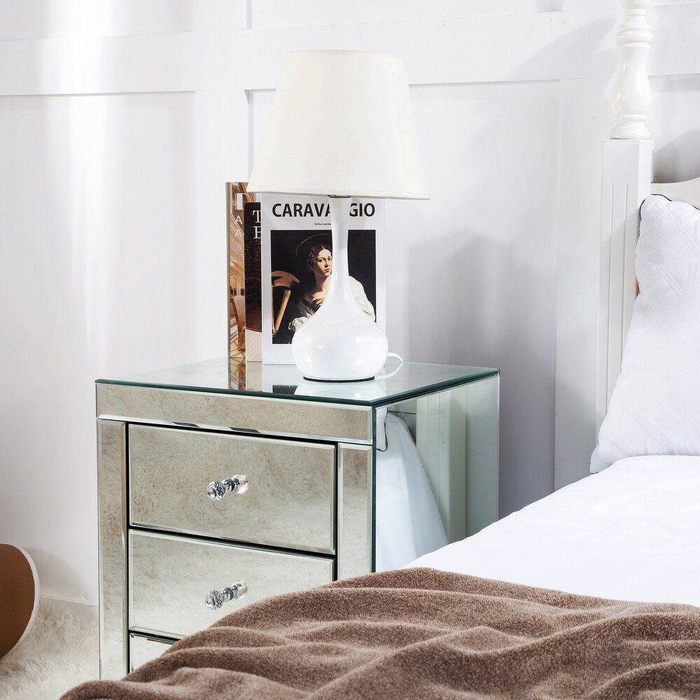 Modern Mirrored 3 Drawers Nightstand Bedside Table