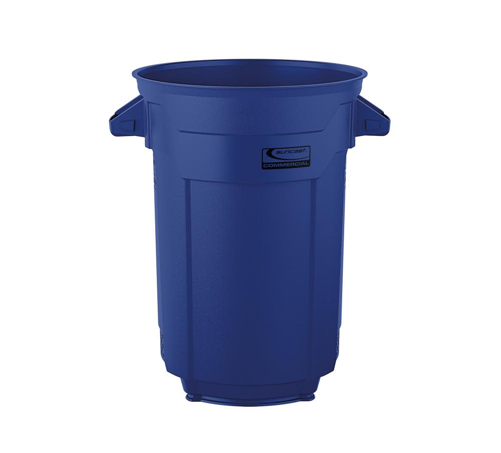 Plastic Utility Trash Can ; 32 Gallon， Blue ;