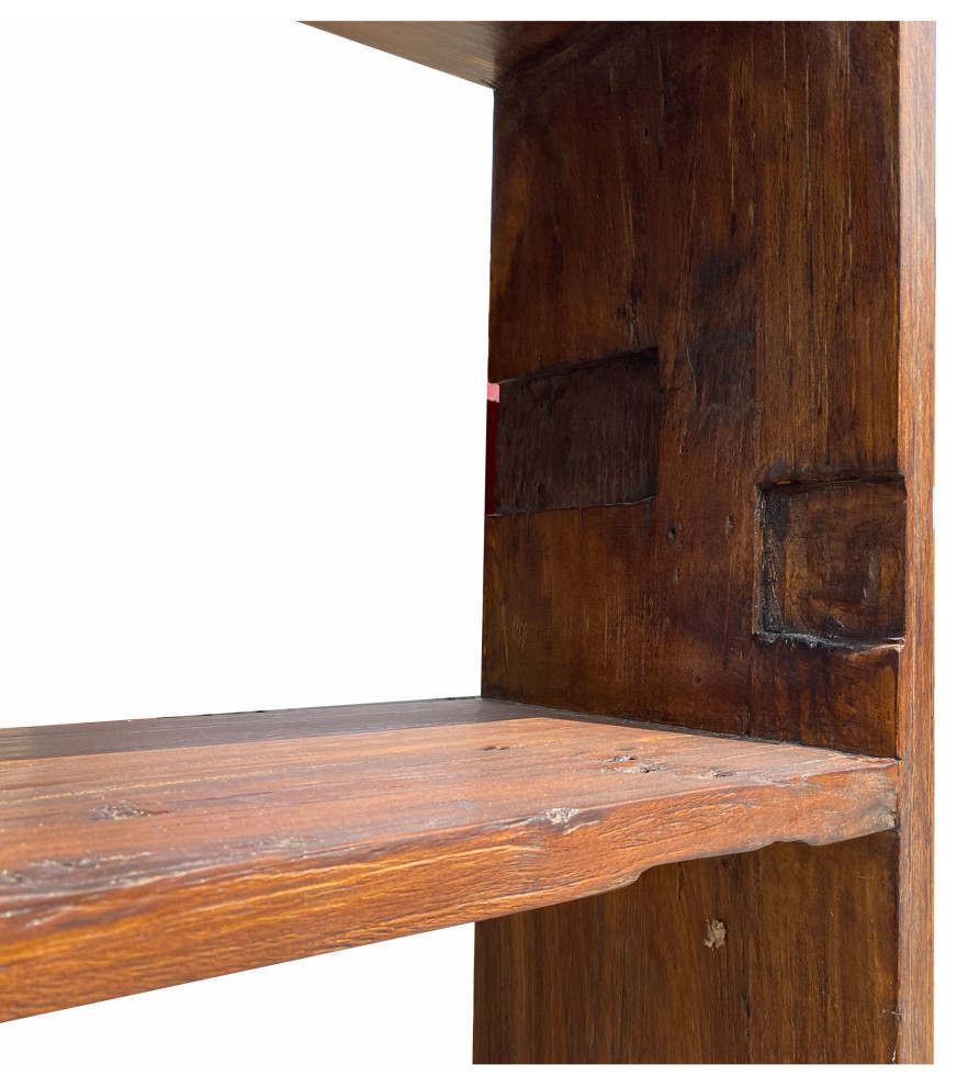 Rustic Raw Old Wood Open Shelf Brown Bookcase Display Cabinet Hcs6932   Farmhouse   Bookcases   by Golden Lotus Antiques  Houzz