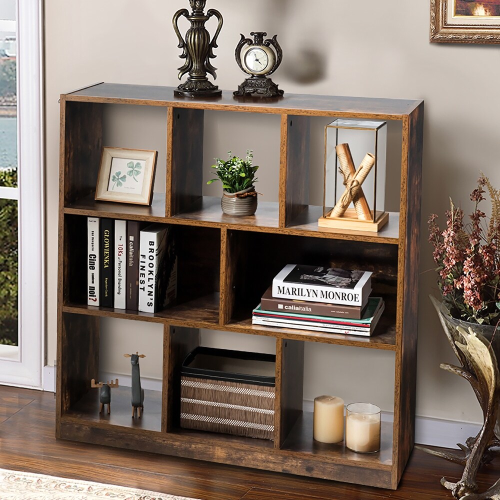 Industrial Wooden Bookcase Freestanding Bookshelf with Open Shelves