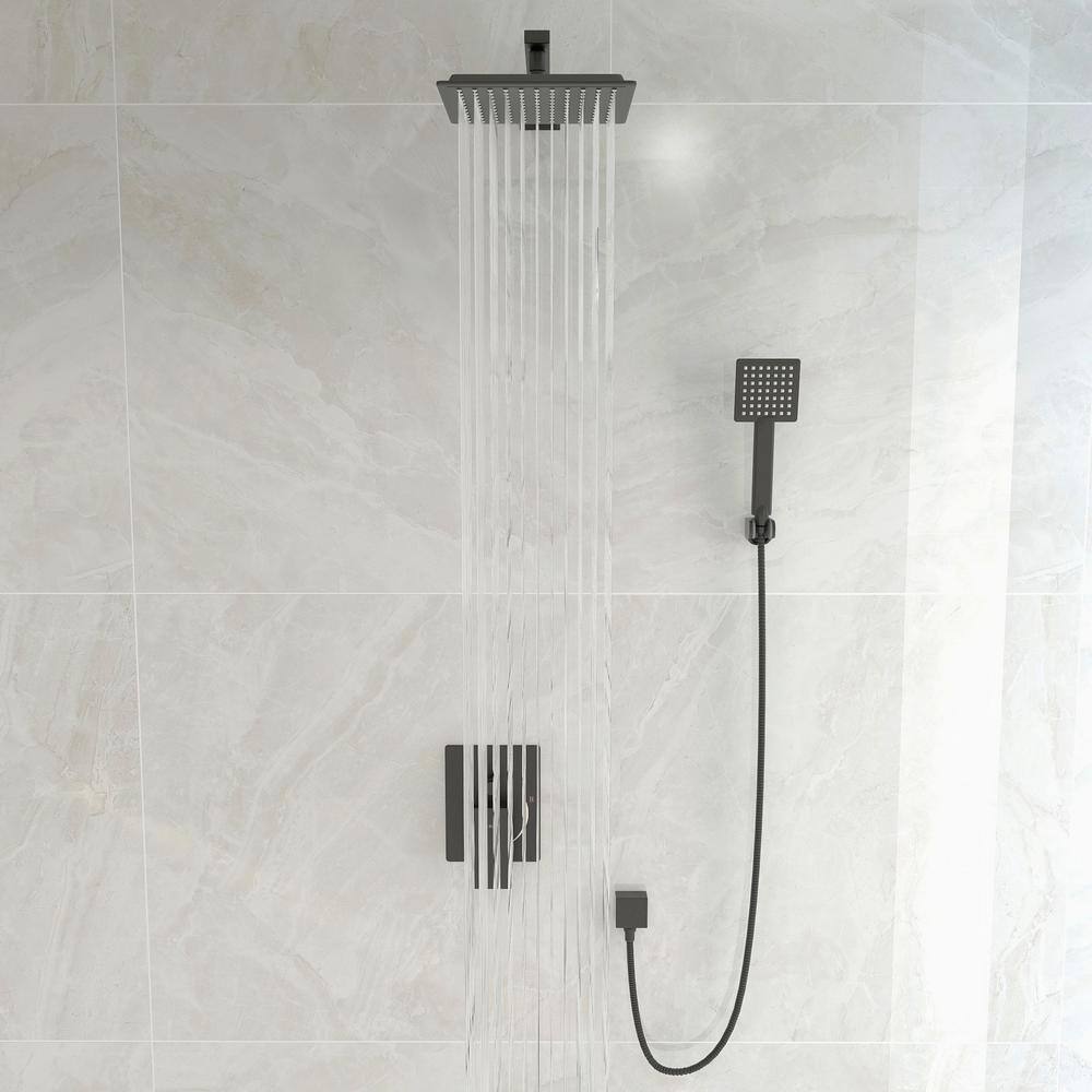 Pia Ricco 1-Spray Patterns 9 in. Wall Mount Square Dual Shower Heads High Pressure Shower Faucet in Matte Black (Valve Included) SHK-9101MB