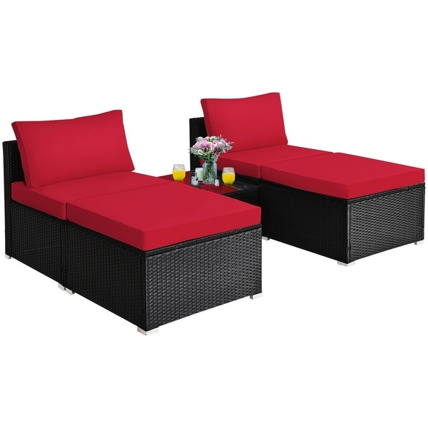 5 Pieces Wicker Lounge Chair Set with Washable Zippered Cushions