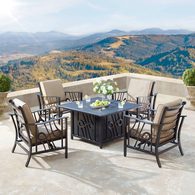 Square Outdoor Aluminum Fire Table amp Four Chairs Oakland Living