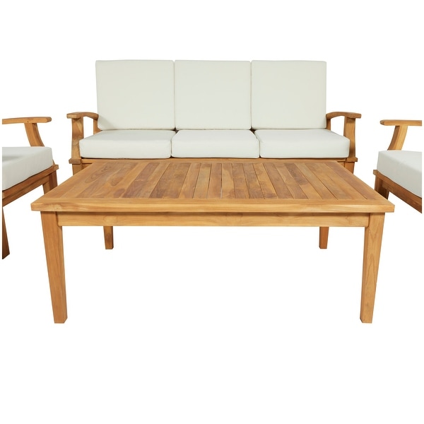 Teak Wood Traditional Outdoor Seating Set with OffWhite Cushions (Set of 5 Pieces)