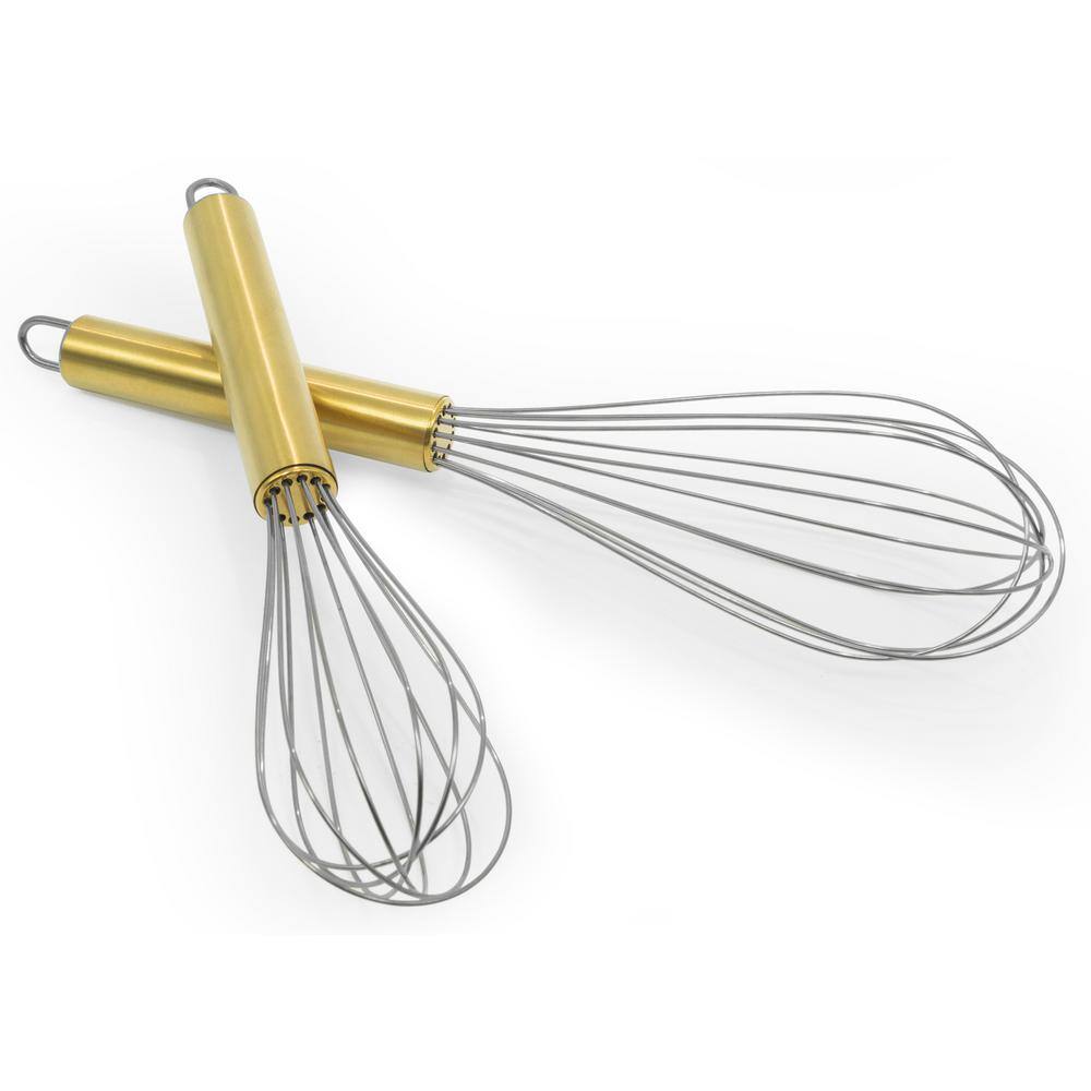 ExcelSteel 2-Piece Stainless Steel Whisk 8 in. plus 10 in. WGold Handle 743