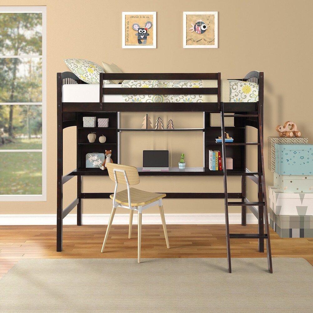 Multifunctional Design Twin size Loft Bed with Storage Shelves  Desk and Ladder