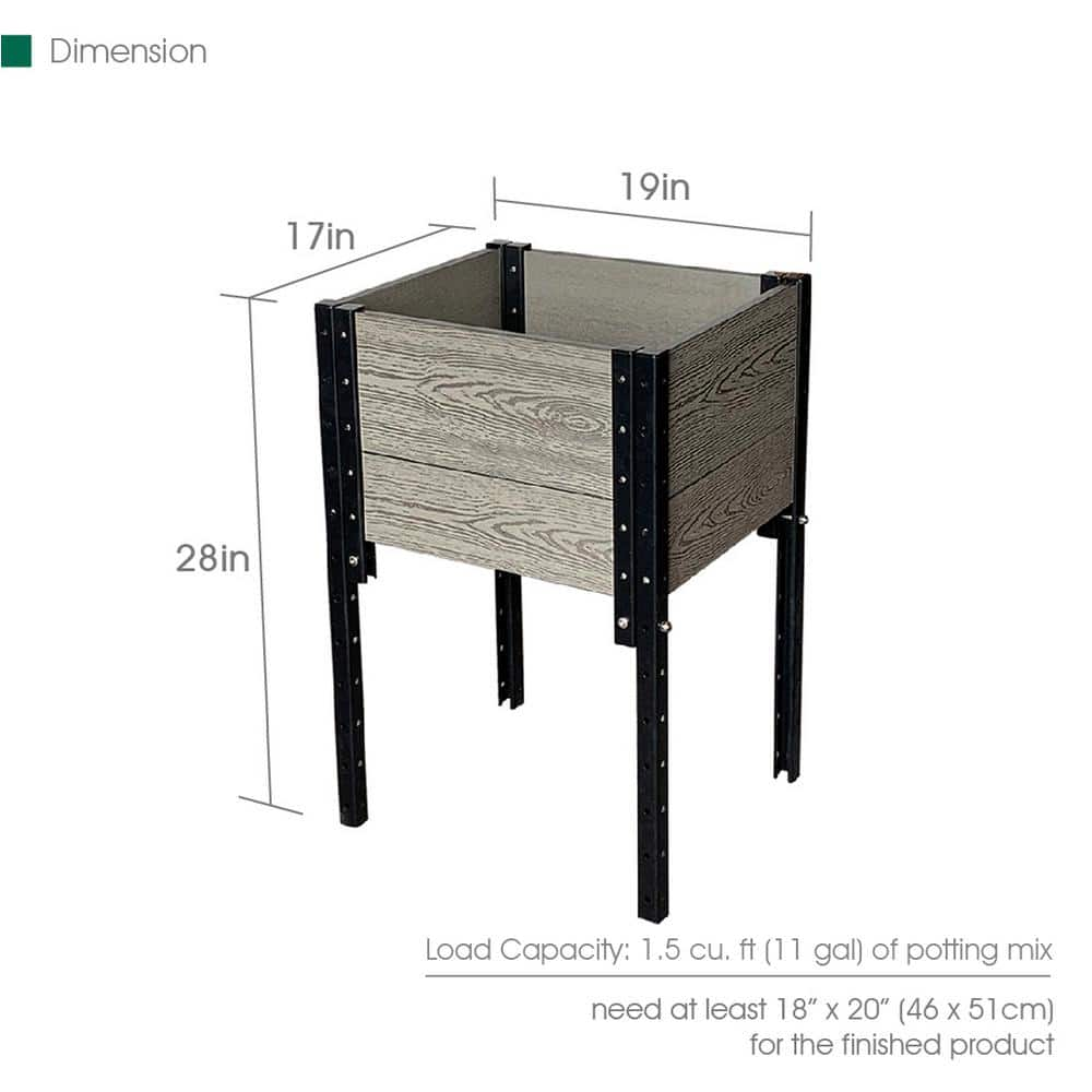 EverBloom 17 in. L x 19 in. W x 28 in. H Elevated Composite Planter Box in Grey E281719G