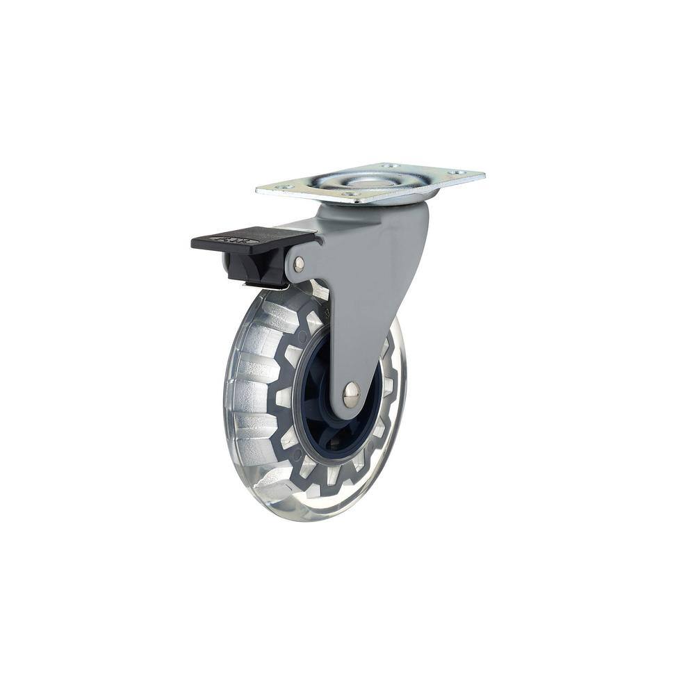 Richelieu Hardware 3-1516 in. (100 mm) Clear and Royal Blue Braking Swivel Plate Caster with 132 lb. Load Rating 210003020607