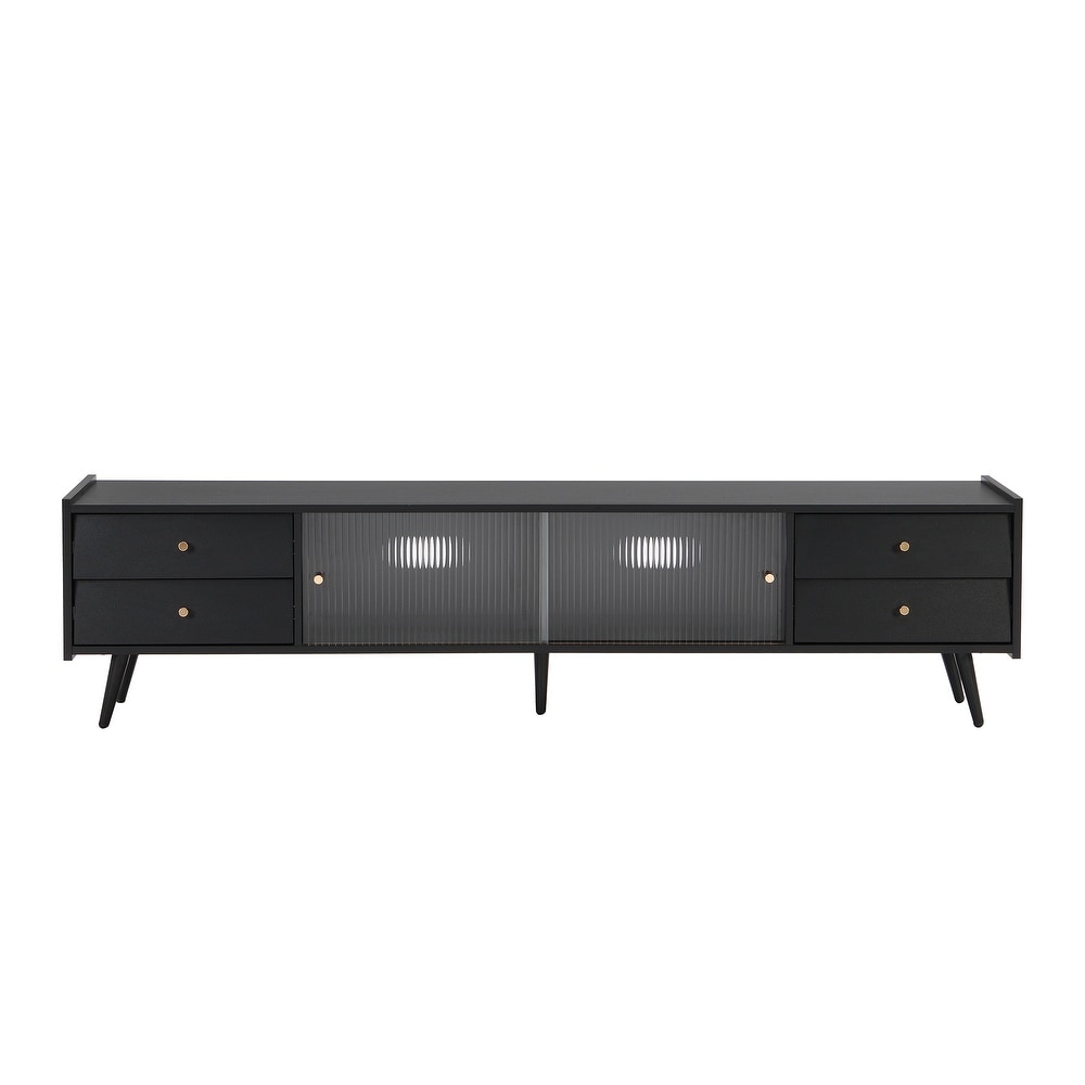 TV Stand with Sliding Fluted Glass Doors  Slanted Drawers Media Console for TVs Up to 70\