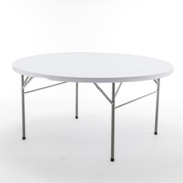 White 5 Ft 60inch Round Plastic Folding Table For Dining Wedding Party Events Kitchen，Set of 5