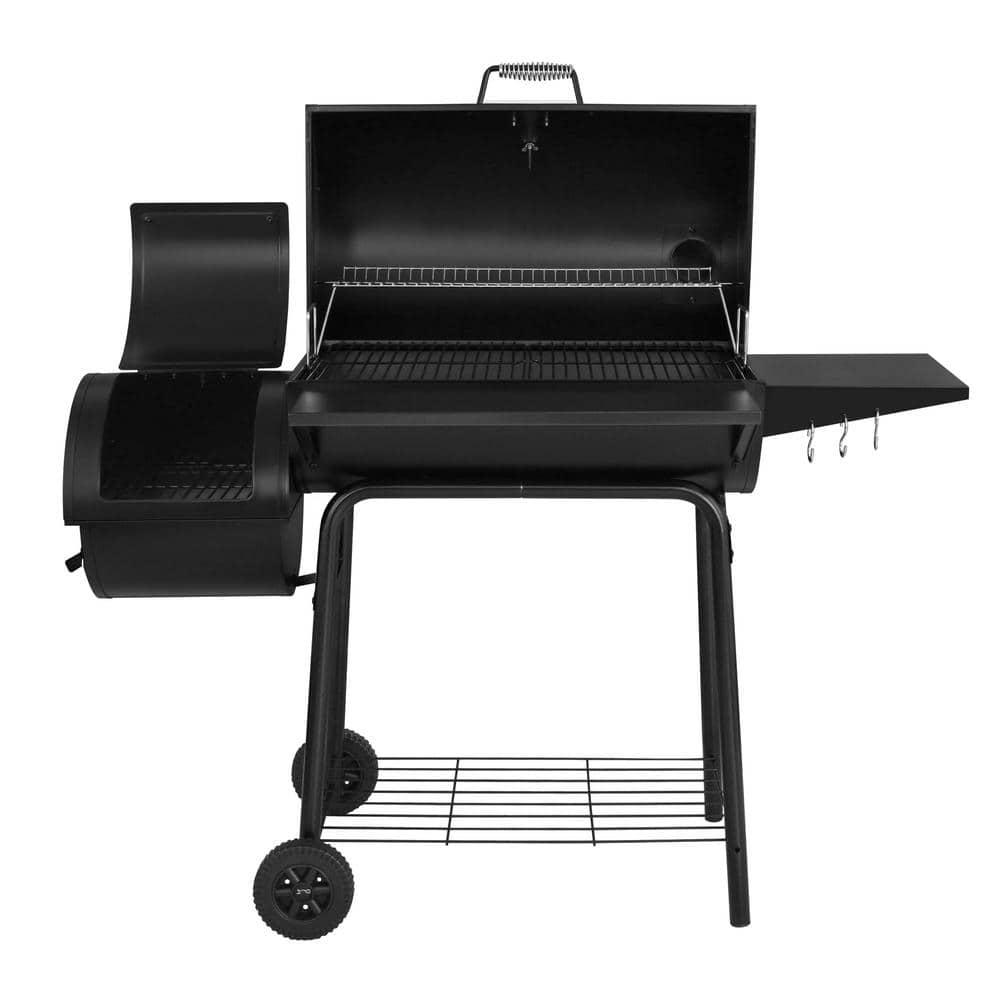 Royal Gourmet Charcoal Grill with Offset Smoker and Side Table in Black plus a Cover