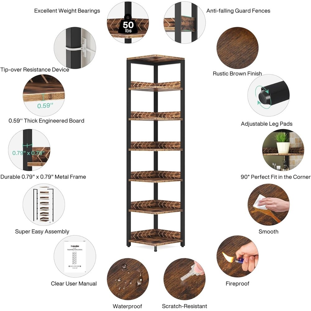 6 Tier Corner Shelf  76.7 Inch Tall Narrow Bookshelf Storage Rack