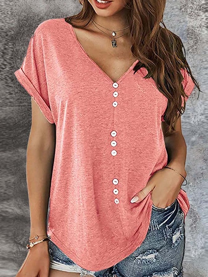 Loose V-Neck Short Sleeve T-Shirt