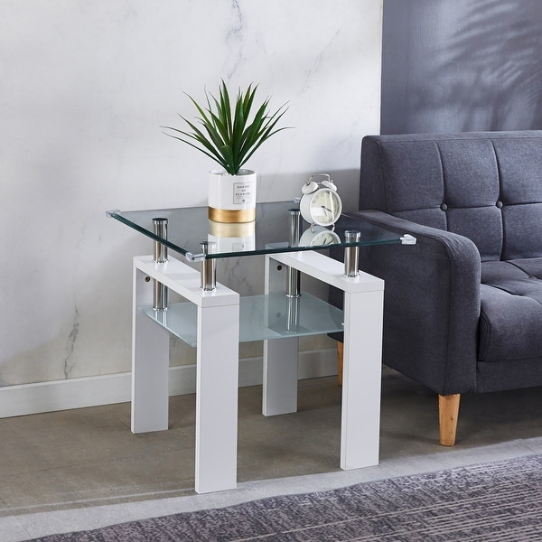 Clear Glass Top Side Table End Table Sofa Table for Living Room