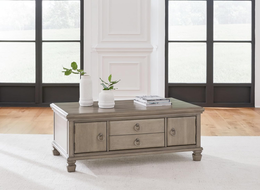 Classic Coffee Table  2 Cabinets  amp2 Drawers With Ring Shaped Pulls  Light Gray   Traditional   Coffee Tables   by Decor Love  Houzz