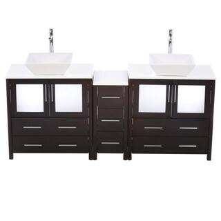 Fresca Torino 72 in. Double Vanity in Espresso with Glass Stone Vanity Top in White with White Basins and Mirrors FVN62-301230ES-VSL