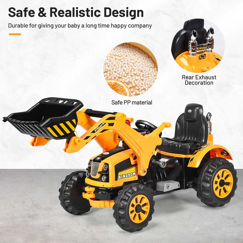 Kids Ride on Excavator, 12V Battery Powered Construction Vehicles Dumper Truck Toy with Front Loader Shovel