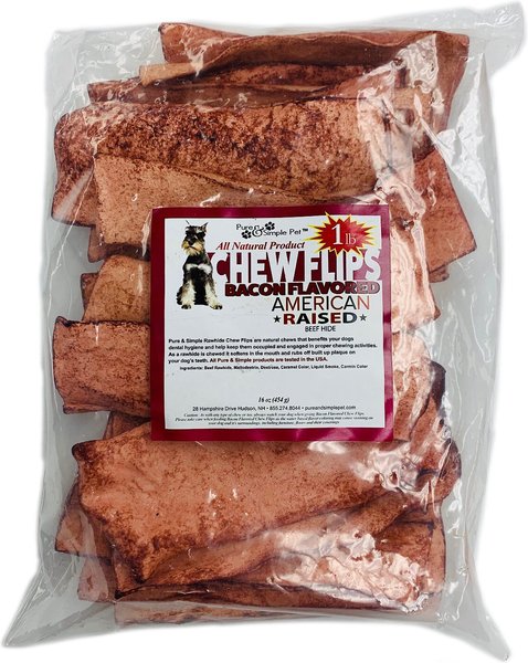 Pure and Simple Pet Chew Flips Bacon Flavored Dog Treats， 1-lb bag