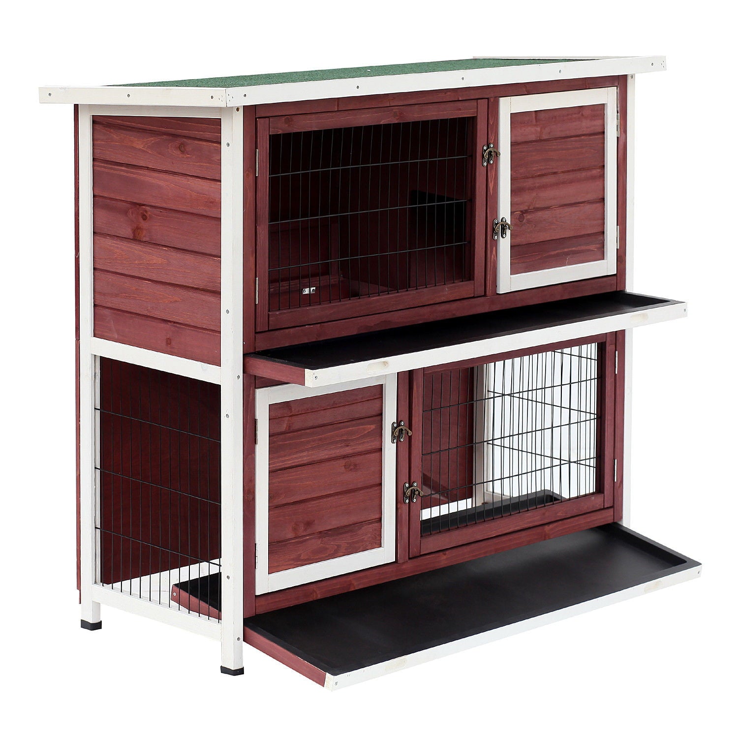 Pawhut Elevated Stacked Wooden Rabbit Hutch Small Animal Habitat with Ramp， 48