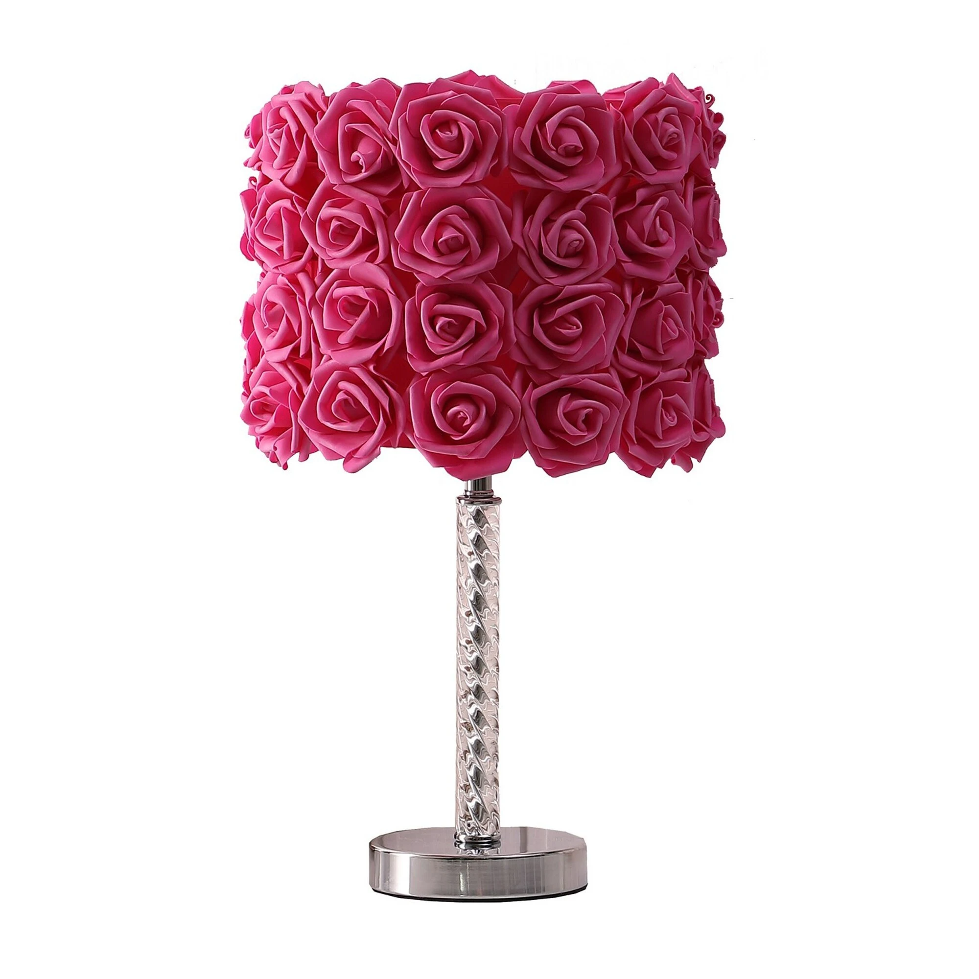 Bloom Roses Drum Shade Table Lamp with Twisted Acrylic Base， Red