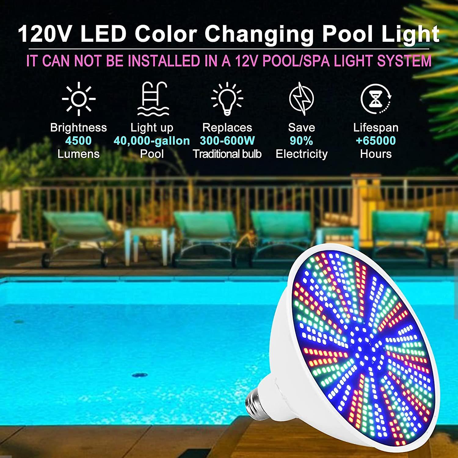 Cynlink 120v 40w Led Color Changing Pool Lights For Inground Pool， Rgb Swimming Pool Light Bulb With Remote， E26 Replacement Underwater Pool Light For