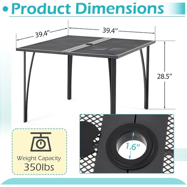 AECOJOY Outdoor Patio Square Dining Table for 4 with 1.6